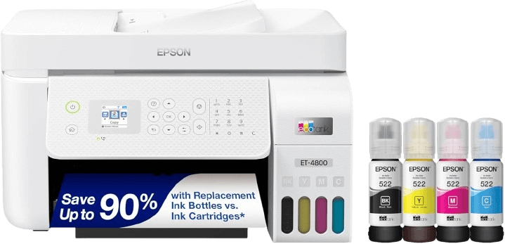Epson EcoTank ET‑4800 Wireless All‑in‑One Cartridge‑Free Supertank Printer